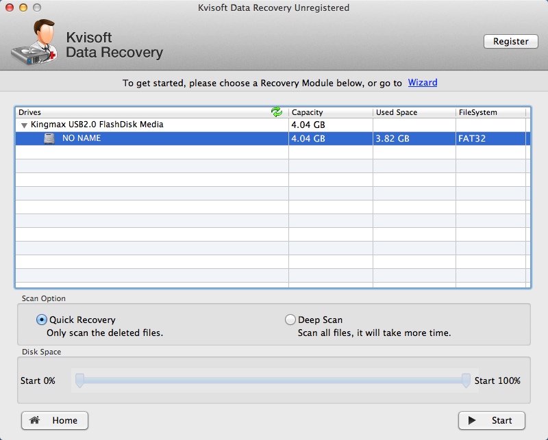 Kvisoft Data Recovery for Mac 1.5 : Selecting Device For Scan