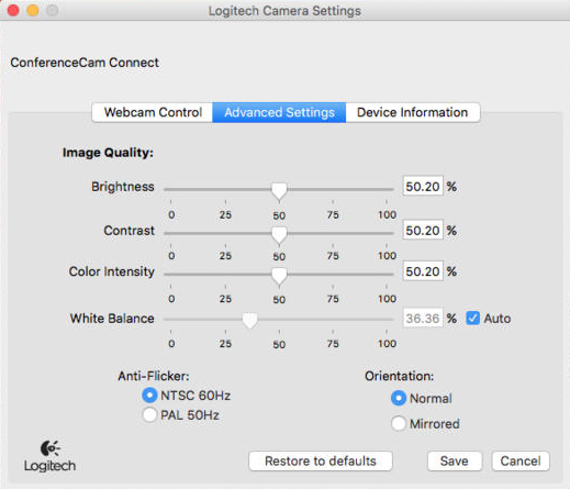 make logitech camera settings save settings