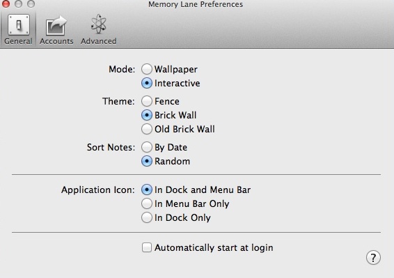 Memory Lane - Moving Wallpaper for Evernote 2.0 : Program Preferences