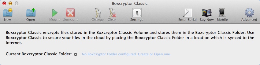 Boxcryptor Classic 1.3 : Configuration Window