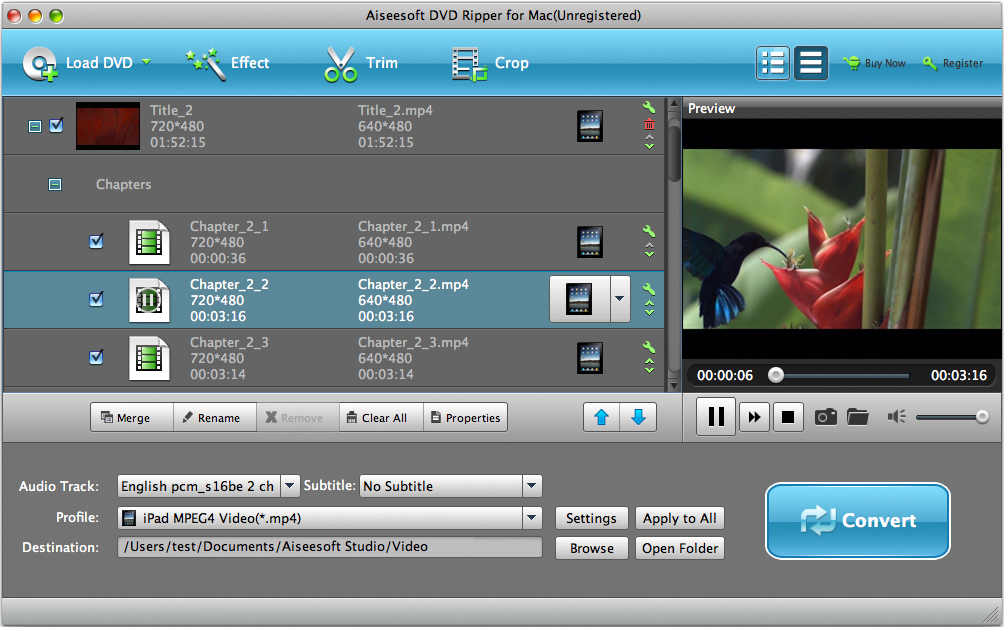 Aiseesoft DVD Ripper for Mac 7.0 : Main Window