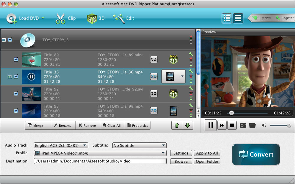 Aiseesoft Mac DVD Ripper Platinum 7.0 : Main Window