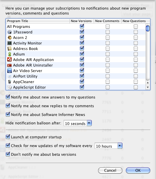 Mac Informer 0.2 beta : Preferences