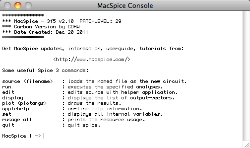 MacSpice 2.1 : MacSpice Console