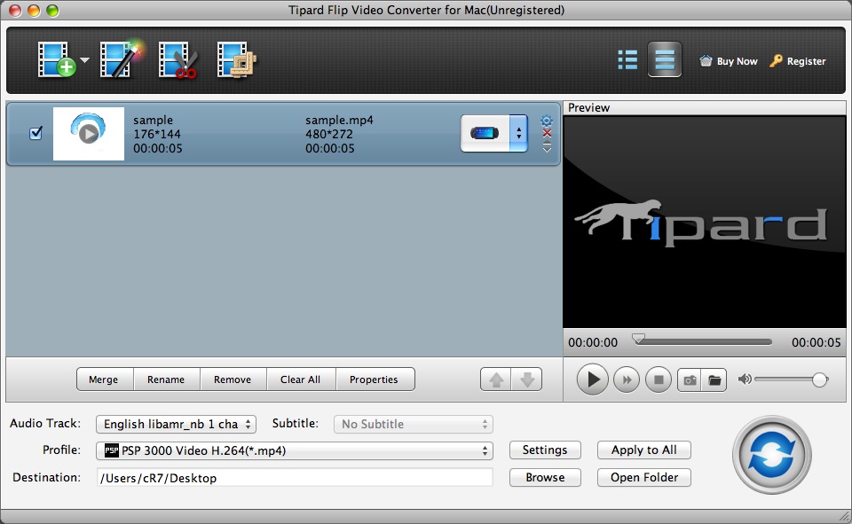 Tipard Flip Video Converter for Mac 3.6 : Main window