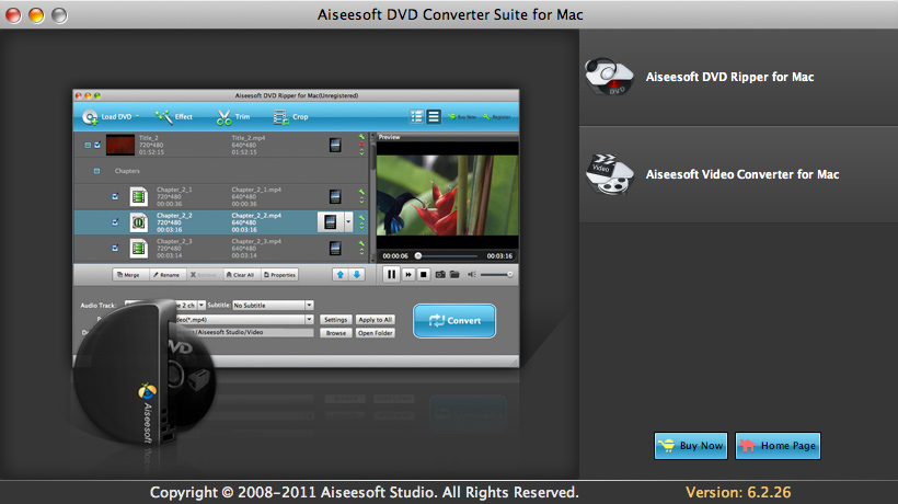 Aiseesoft DVD Converter Suite for Mac 7.0 : Main Window