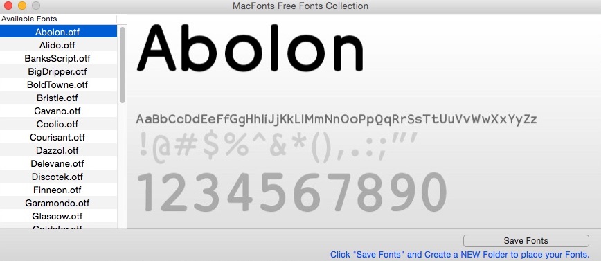 MacFonts - Free Fonts Collection 1.2 : Main Window