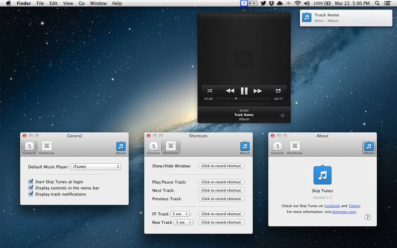 Skip Tunes - Spotify, Rdio, & iTunes Controls 2.1 : Skip Tunes - Spotify, Rdio, & iTunes Controls screenshot