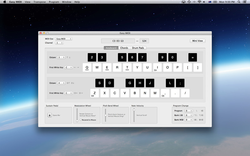 Easy MIDI - Turn your Mac keyboard & mouse into a MIDI Controller 1.4 : Easy MIDI - Turn your Mac keyboard & mouse into a MIDI Controller screenshot