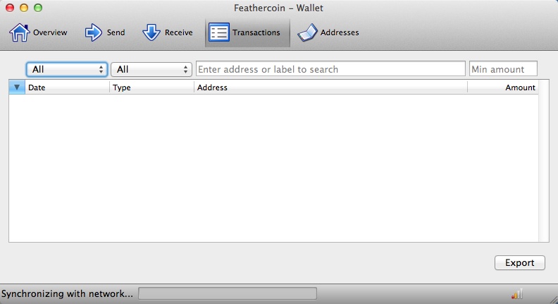Feathercoin 0.8 beta : Main Window