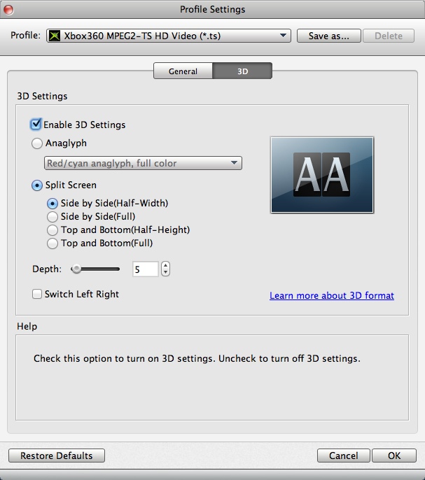 Aiseesoft Mac Video Converter Ultimate 6.3 : Configuring 3D Video Settings