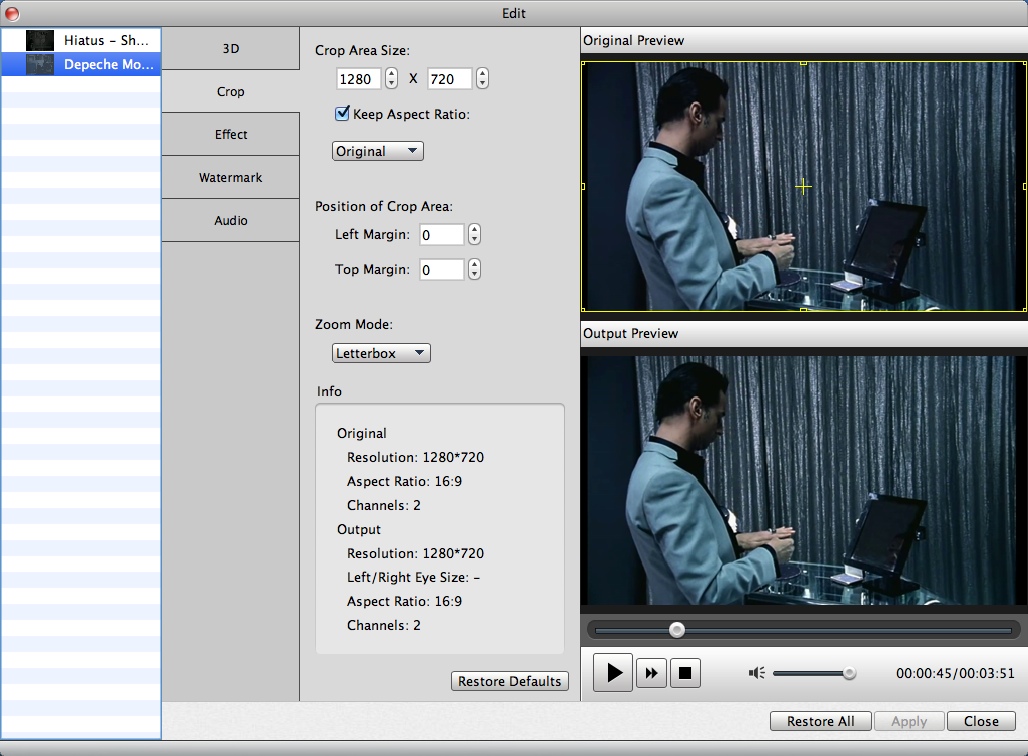 Aiseesoft Mac Video Converter Ultimate 6.3 : Editing Input Video