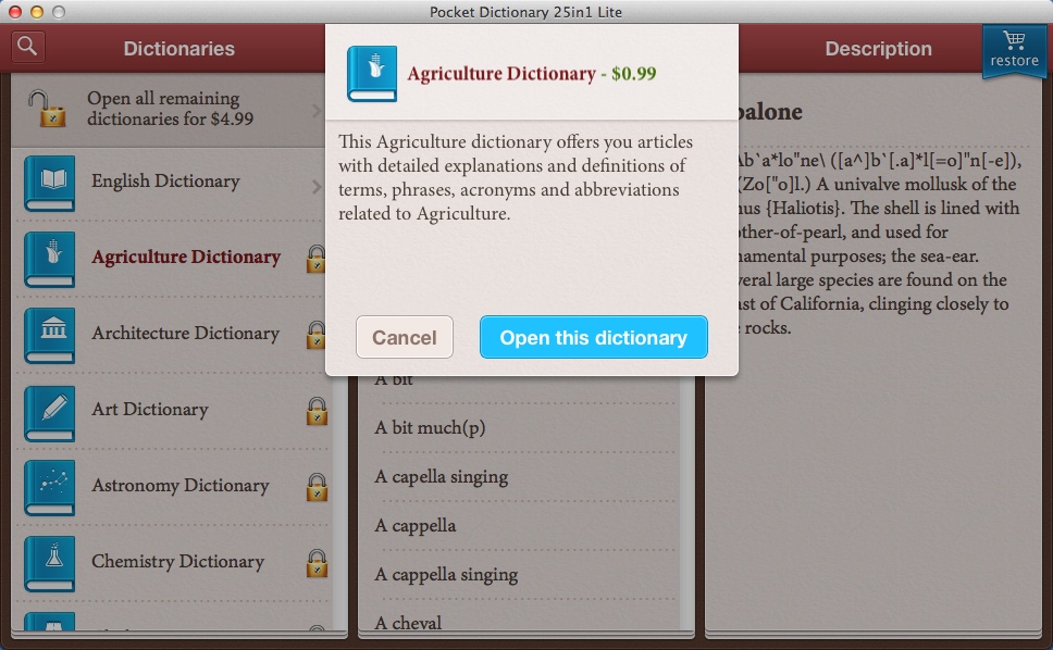 Pocket Dictionary 25in1 Lite 1.0 : Checking Agriculture Dictionary
