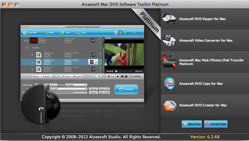 Aiseesoft Mac DVD Toolkit Platinum 6.3 : Main Window