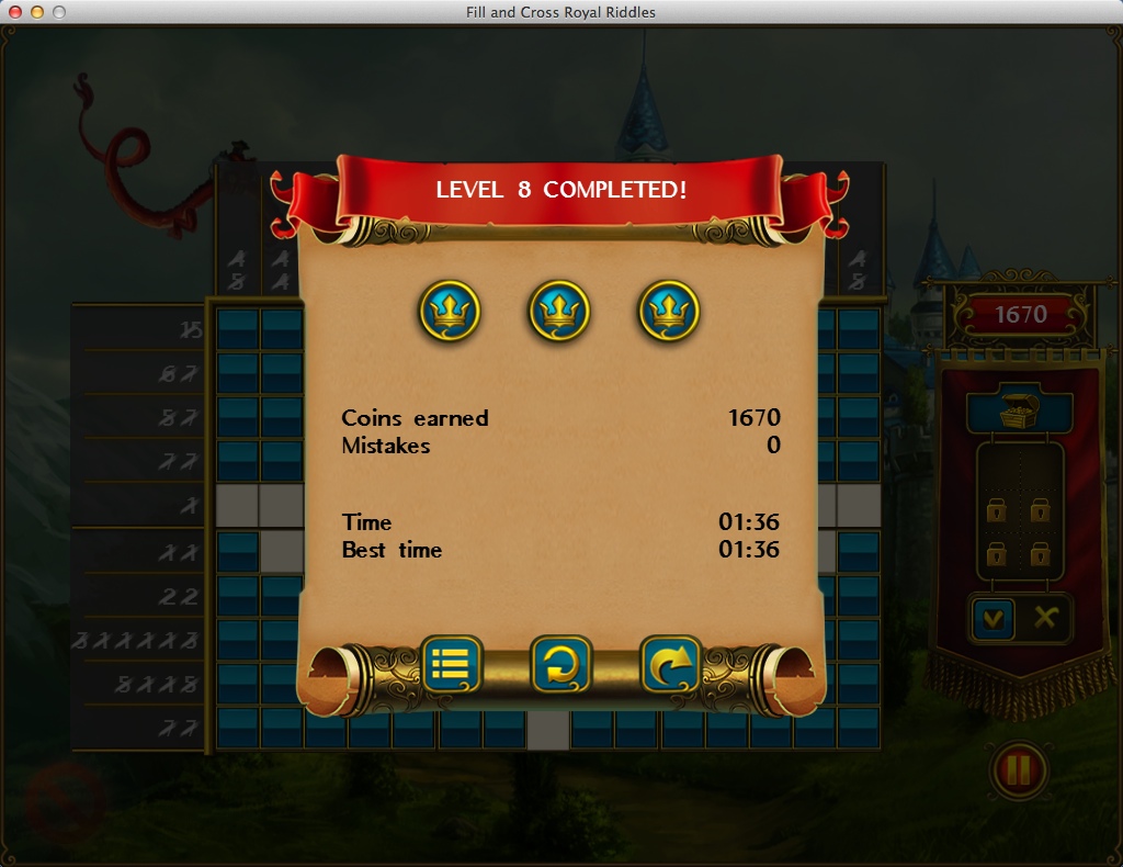 Fill and Cross. Royal Riddles Free 1.0 : Complete Level Statistics