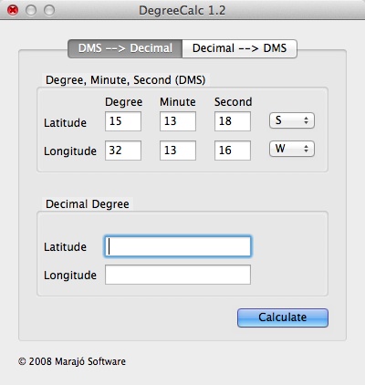 DegreeCalc 1.2 : Main Window