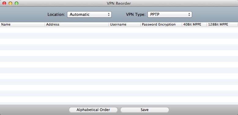 VPN Reorder 1.1 : Main Window