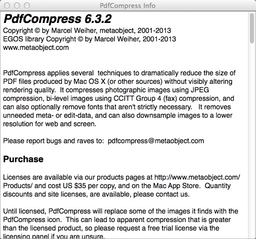 PdfCompress 6.3 : Program Info Window