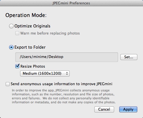 JPEGmini 1.8 : Program Preferences