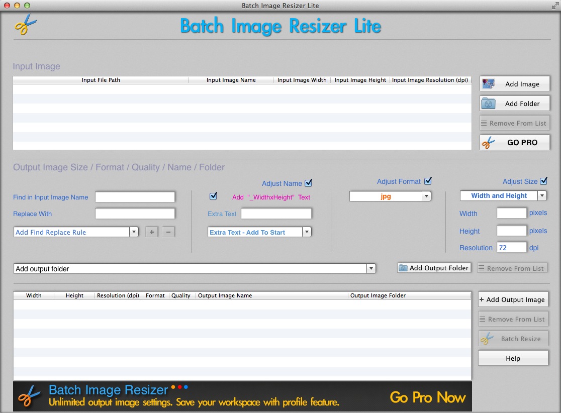 BatchImageResizerLite 1.0 : Main window