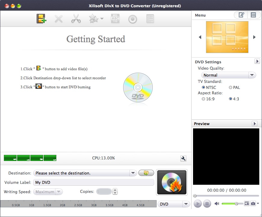 Xilisoft DivX to DVD Converter 7.1 : Main window
