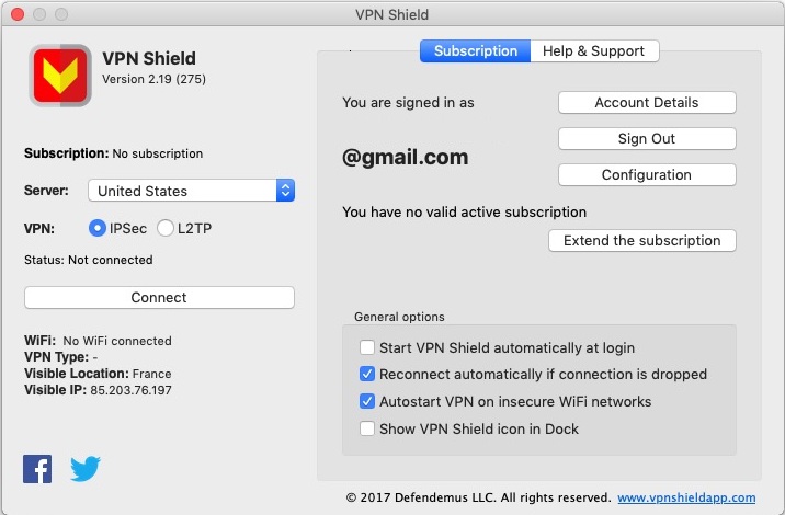 VPN Shield 2.1 : Main Screen 