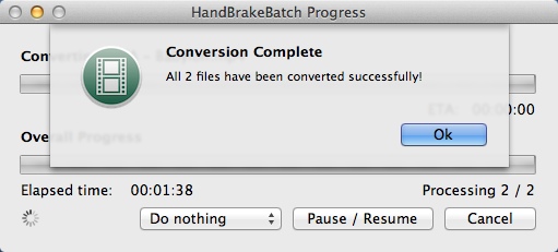 HandBrakeBatch 2.2 : Conversion Complete Window