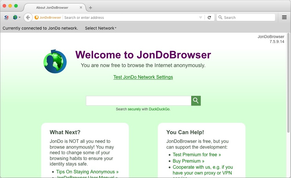 JonDoBrowser 7.5 : Main Screen 
