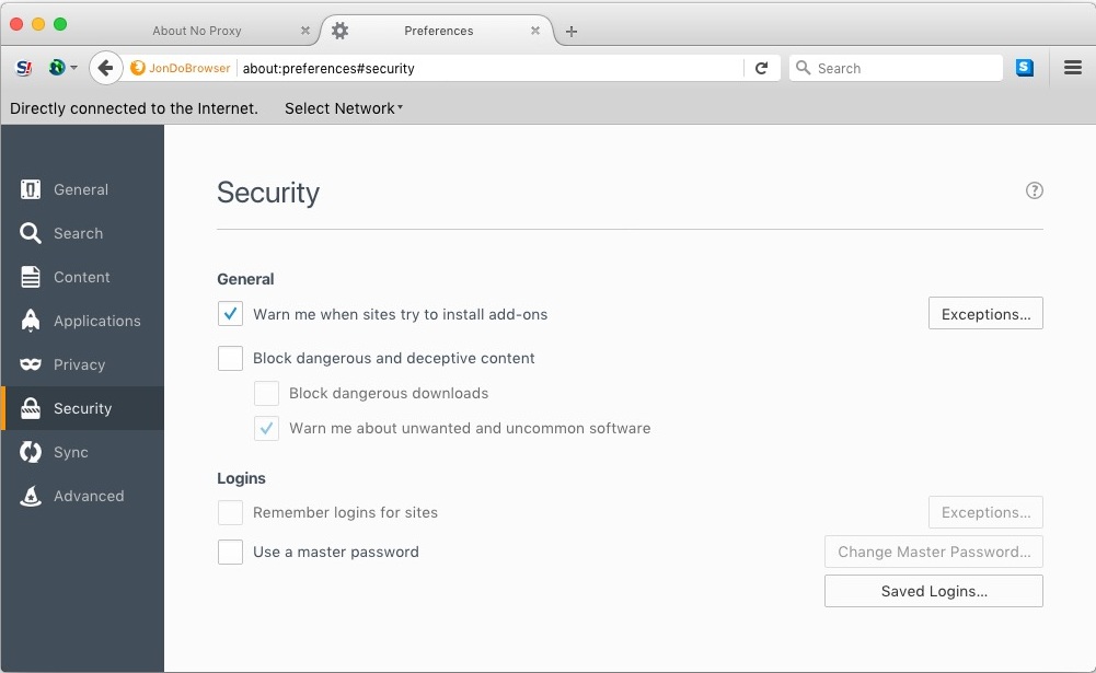 JonDoBrowser 7.5 : Security Settings