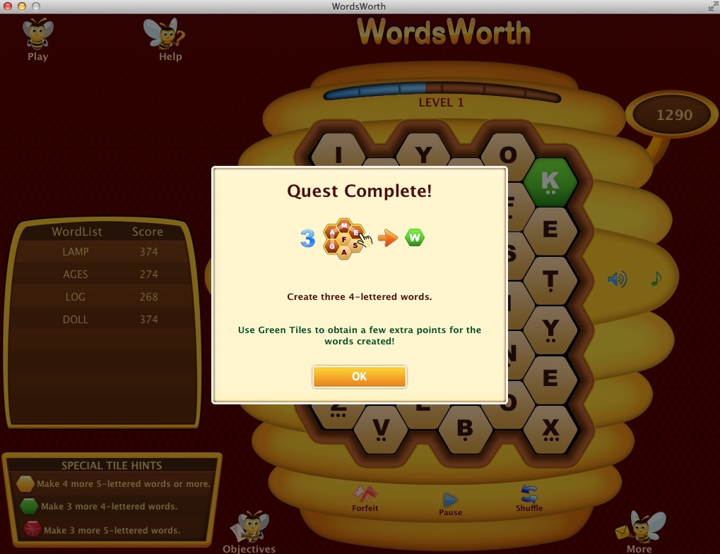 Wordsworth : Completed Quest Window