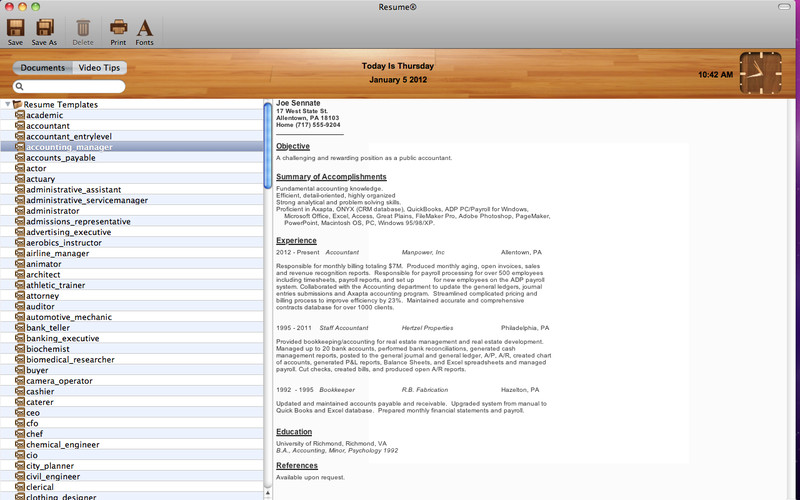 Resume® 2.0 : Resume screenshot