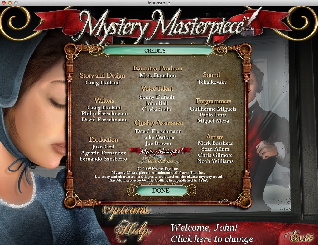 Mystery Masterpiece: The Moonstone 2.0 : Credits Window