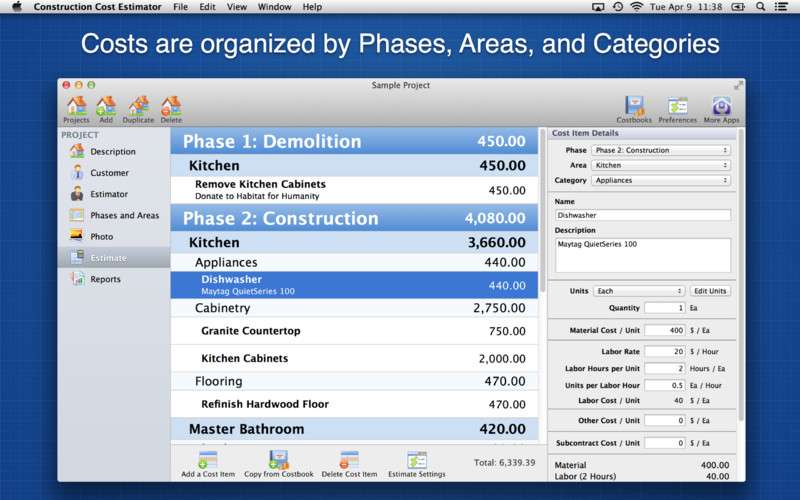 Construction Cost Estimator 1.8 : Construction Cost Estimator screenshot