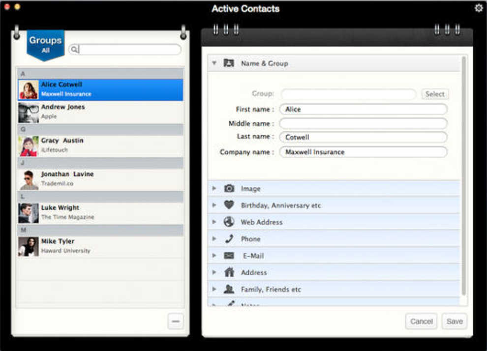 Active Contacts 1.0 : Main Window