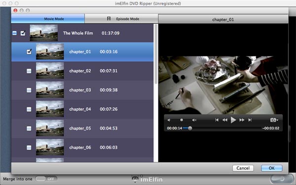 ImElfin DVD Ripper for Mac 1.2 : Main Window