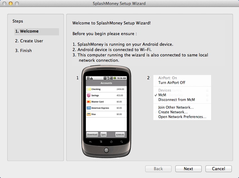 SplashMoney Android Desktop 4.9 : Wizard Window