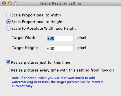 Star Watermark 2.5 : Configuring Image Resizing Settings