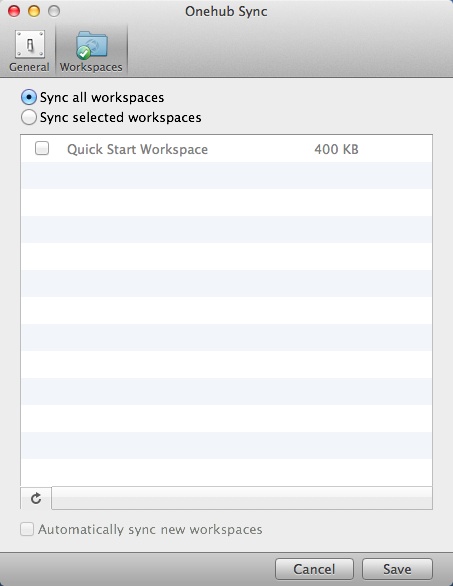 Onehub Sync 1.5 : Workspace Window