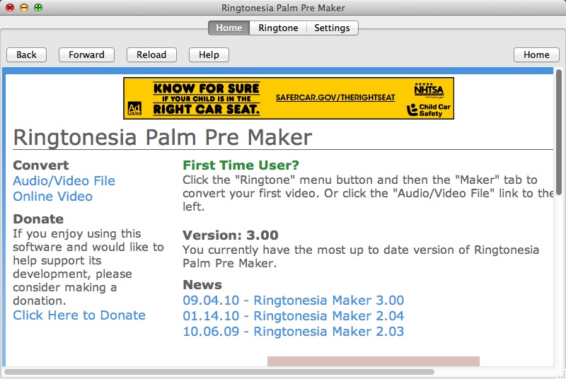 Ringtonesia Palm Pre Maker 3.0 : Main Window
