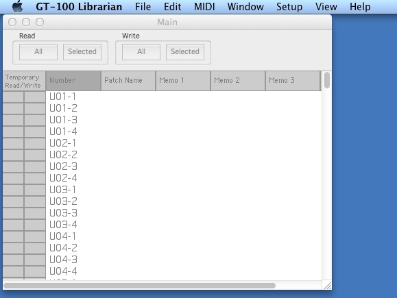 GT-100 Librarian 1.0 : Main Window