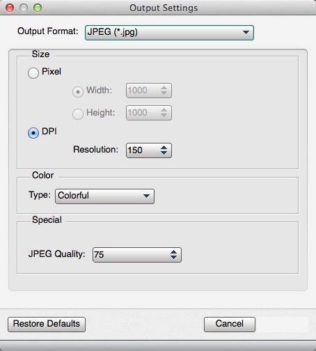 Any Free PDF to JPG Converter 3.0 : Options Window