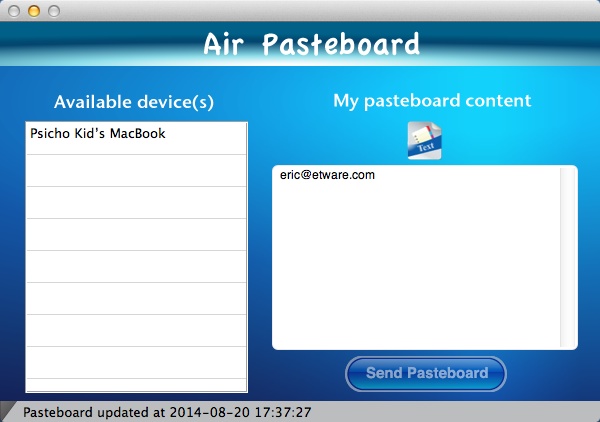 Air Pasteboard 1.1 : Main Window