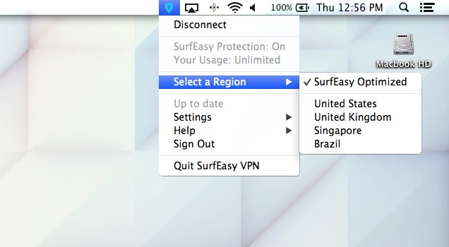 SurfEasy VPN 3.0 : App in the Menu Bar