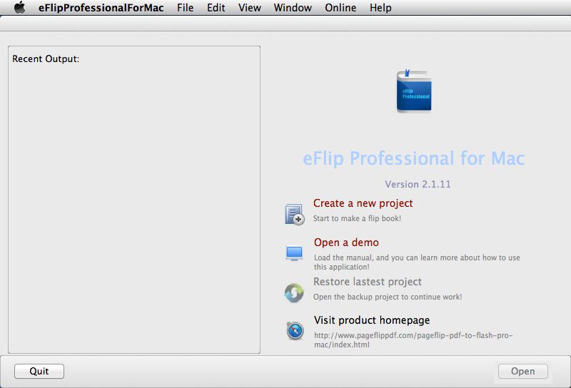 eFlip Professional For Mac 2.1 : Main window
