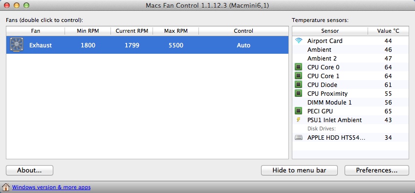 Macs Fan Control 1.1 : Main Window