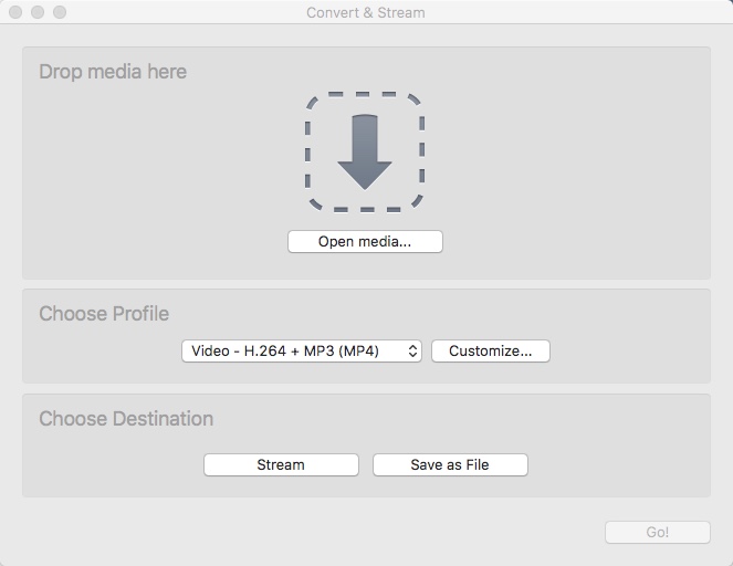 VLC media player 2.2 : Converter Window