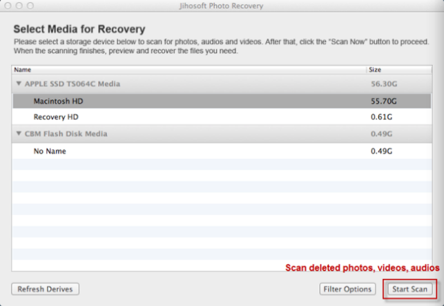 Jihosoft Photo Recovery for Mac 2.0 : Main Window