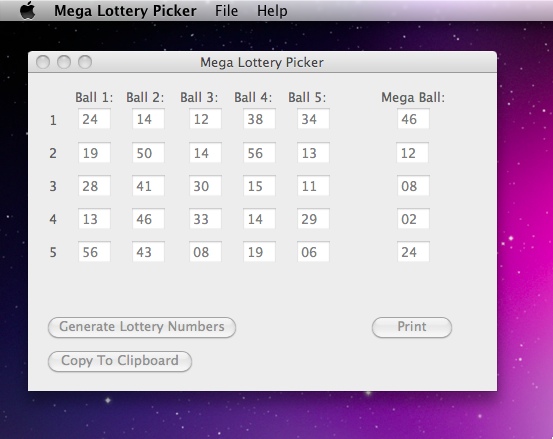Mega Lottery Picker 0.5 : Main window