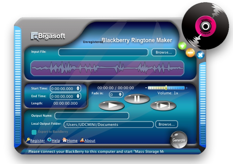Bigasoft BlackBerry Ringtone Maker 1.3 : Main window