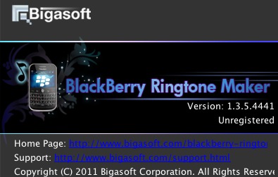 Bigasoft BlackBerry Ringtone Maker 1.3 : About window